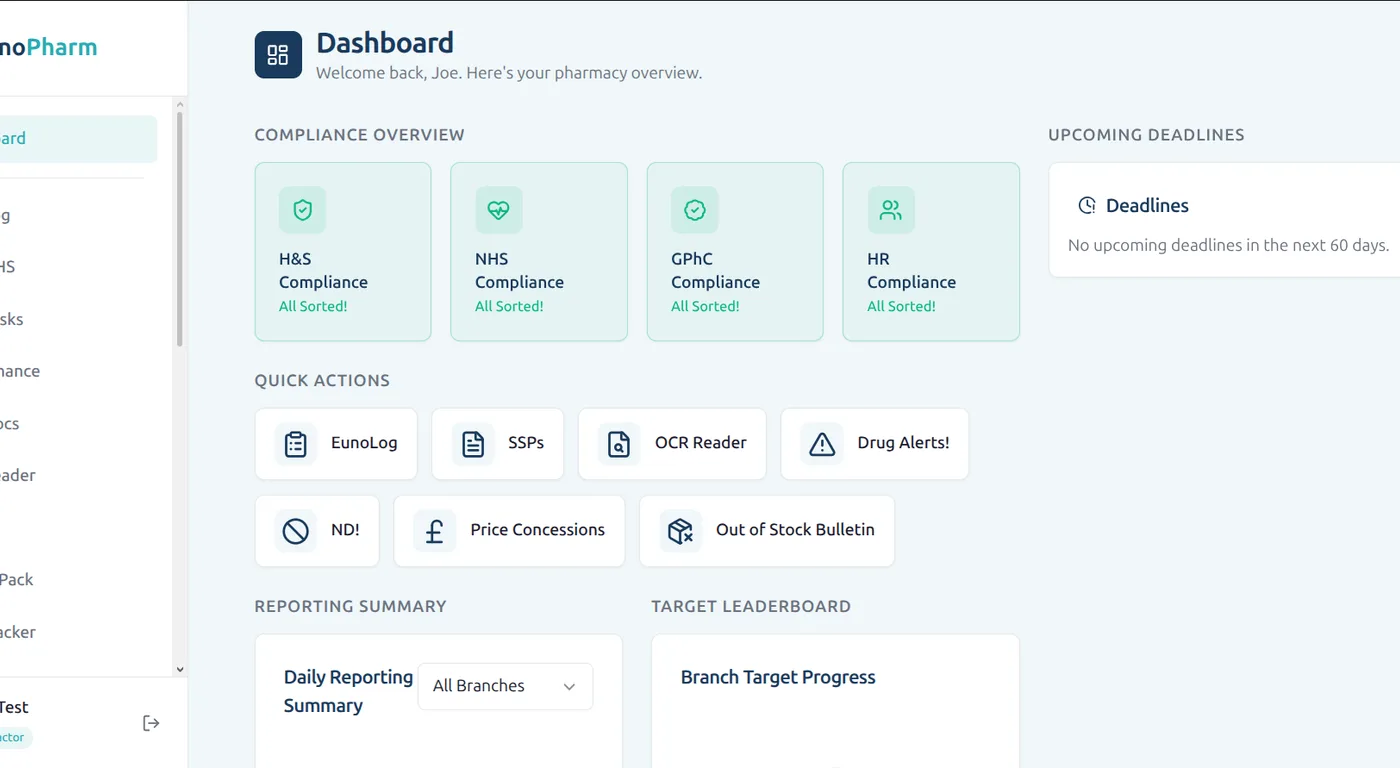 EunoPharm: the pharmacy compliance dashboard